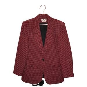 Vintage CCF Petites Red Houndstooth Blazer - Size 10